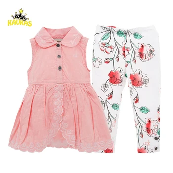 

KAVKAS 2Pc Summer Girls Dress Set Fashion Cute Flowers Printing Dress+Pants Baby Girls Clothing Sets Girls Tops Leggings Clothes