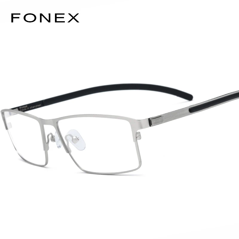 FONEX титановый сплав оптические очки мужские сверхлегкие квадратные очки для близорукости оправы по рецепту корейские Безвинтовые очки 982 - Цвет оправы: Серебристый