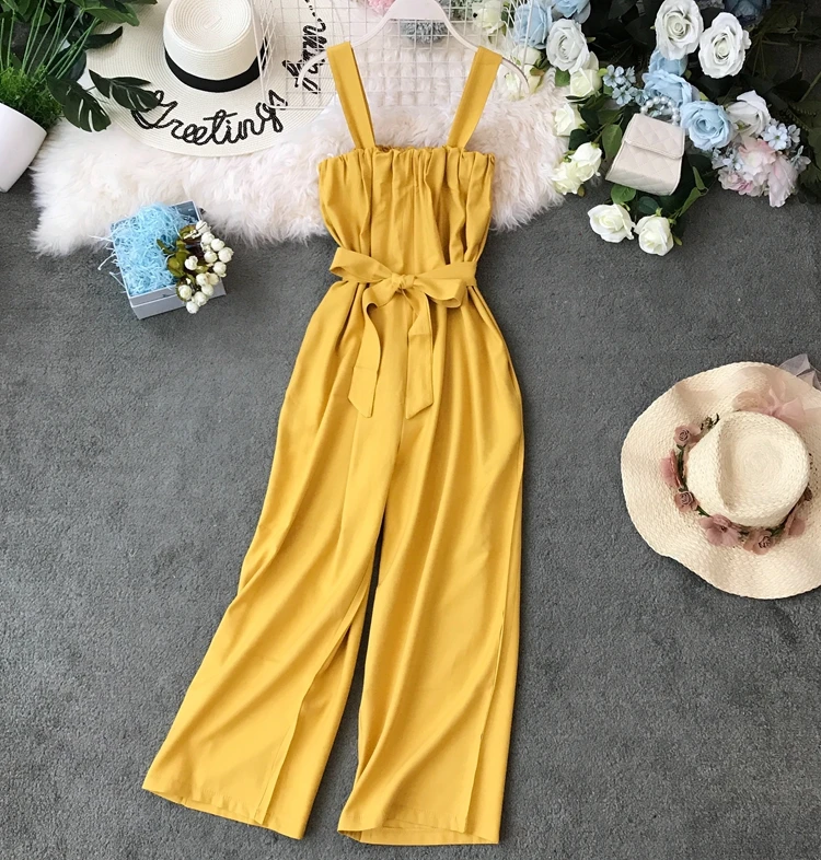 ALPHALMODA хлопковый комбинезон Для женщин Slim Fit высокое пояса прямого кроя без рукавов Повседневное Летняя одежда