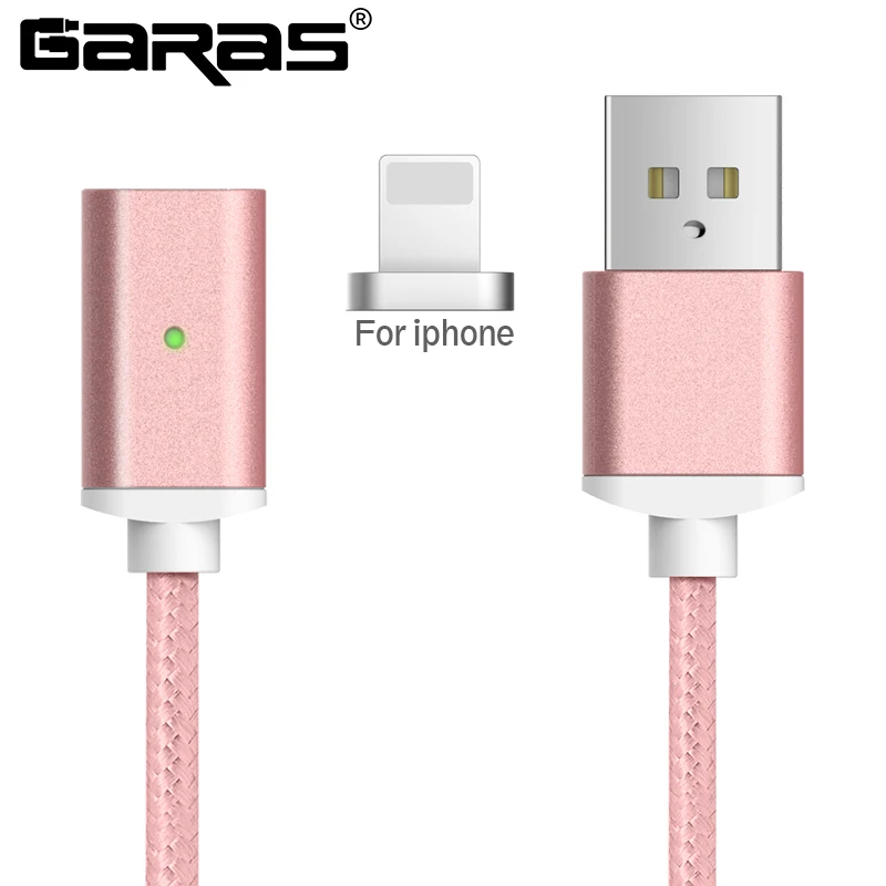 Магнитный кабель GARAS для iphone/Micro USB/type-C, зарядное устройство, адаптер для iphone, магнит, быстрая зарядка, кабели для мобильных телефонов, 2 м - Цвет: pink for iphone
