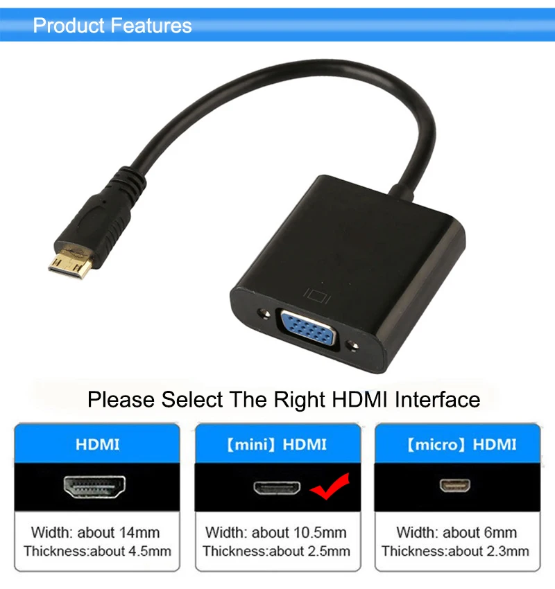 EGRINCY Mini HDMI вход для VGA выход HDMI Мужской адаптер для VGA Женский конвертер кабель 1080P для PS3/4 xbox 360 HDTV камера телефон