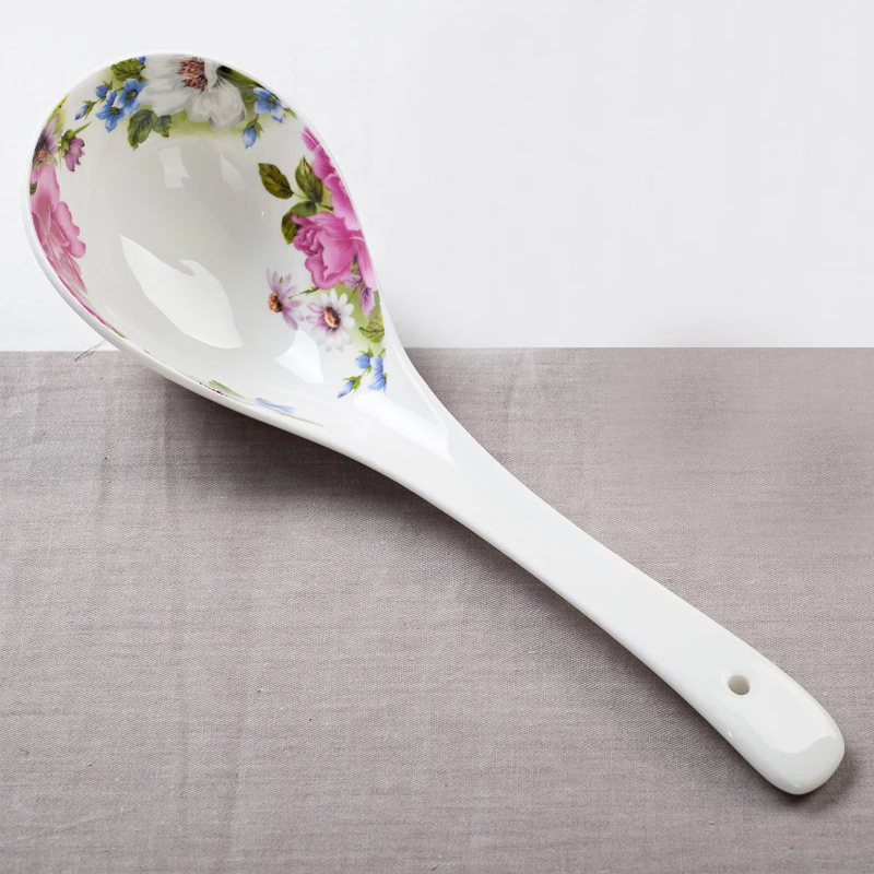 real fine bone china kitchen spoon, chinese rice soup scoop, ceramic long handled spoon for
