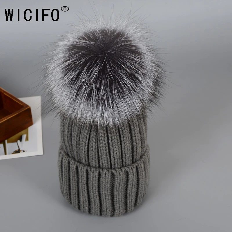 Женская вязаная шапка Wucifo с помпоном rea foxl зимняя для девочек 2019|Женские Skullies и
