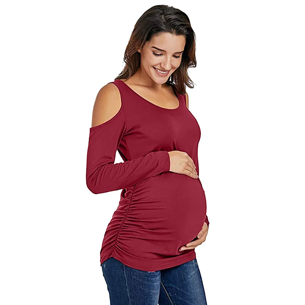 Женская одежда для беременных с открытыми плечами круглый вырез длинный рукав Повседневный Топ блузка летние топы беременность грудное