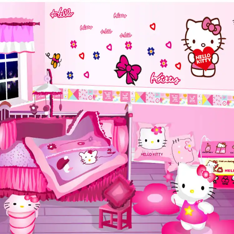 Happy Cartoon Hello Kitty Kids Girl Room Wall Art New Car Bedroom