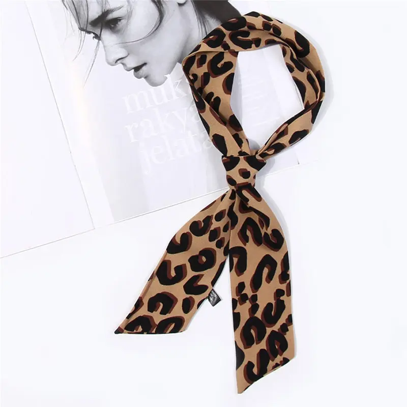 Women Ladies Leopard Print Scarf Wrap Shawls Soft Silk Ribbon women's scarves handkerchief hijab scarf 40MA0519