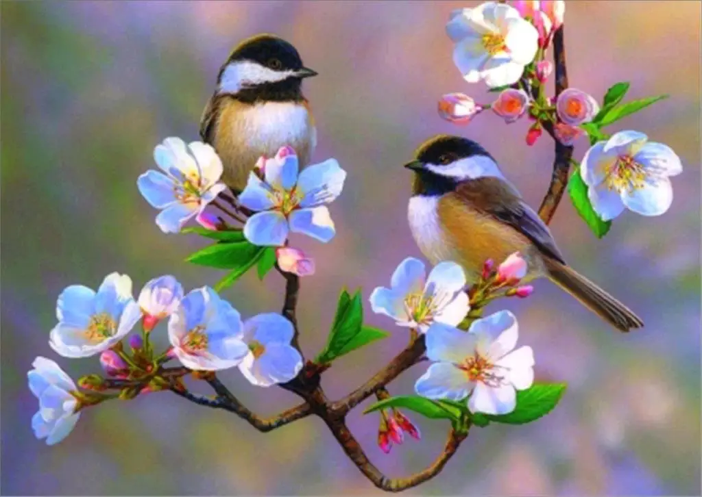

New hot sale 5d diamond painting cherry blossom chickadees bird picture handmade rhinestone needlework diamond embroidery