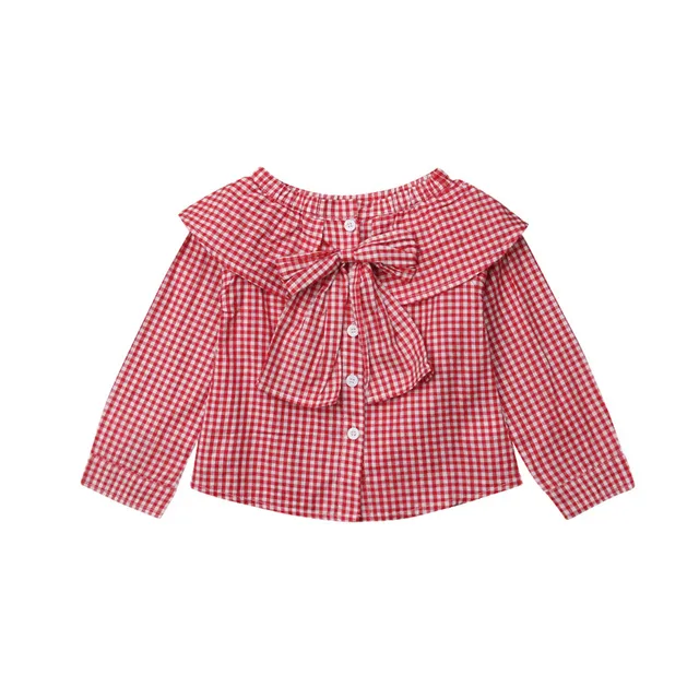 Cute Toddler Baby Girls Kids clothes Off Shoulder Button plaid casual T ...