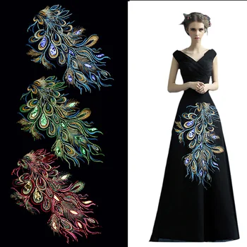 

1pc Colourful Peacock Sequin Embroidered Lace Applique Motif Patch Bridal Dress