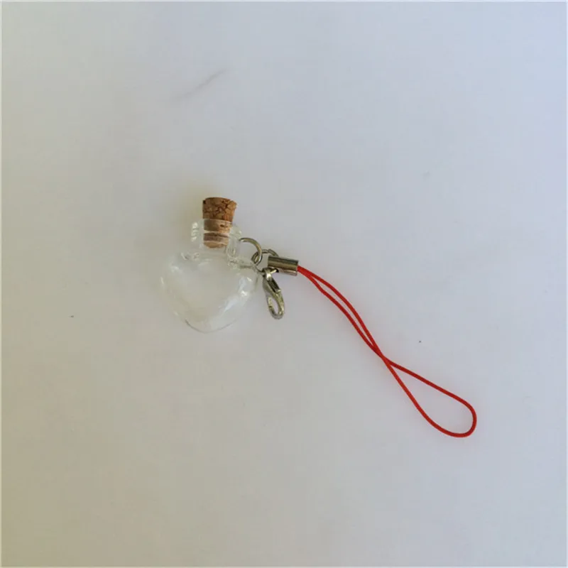 Mini Glass Bottles Pendants Keychain Small Wishing Bottles With Cork Cute Heart Shaped Vials Small Jars 10 pcs 20x24x6 mm
