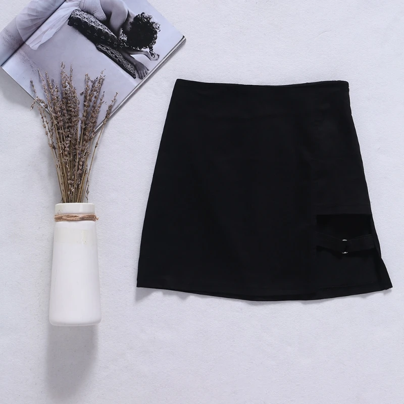 Korean Style Black Package Hip Saia Skirts Gap Irregular Hem Pencil Micro Mini Skirt