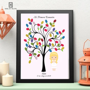

Angel Praying Under Tree, Funny Custom Mi Primera Comunion Fingerprint Guest Book,First Holy Communion Souvenir,Ink Pad Included