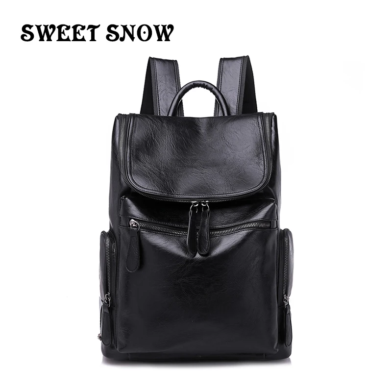 

SWEET SNOW Soft Leather Men Backpacks Fashion Wild Trend Travel Back Pack Large-Capacity Sports Rucksack For Men Notebook Backpa