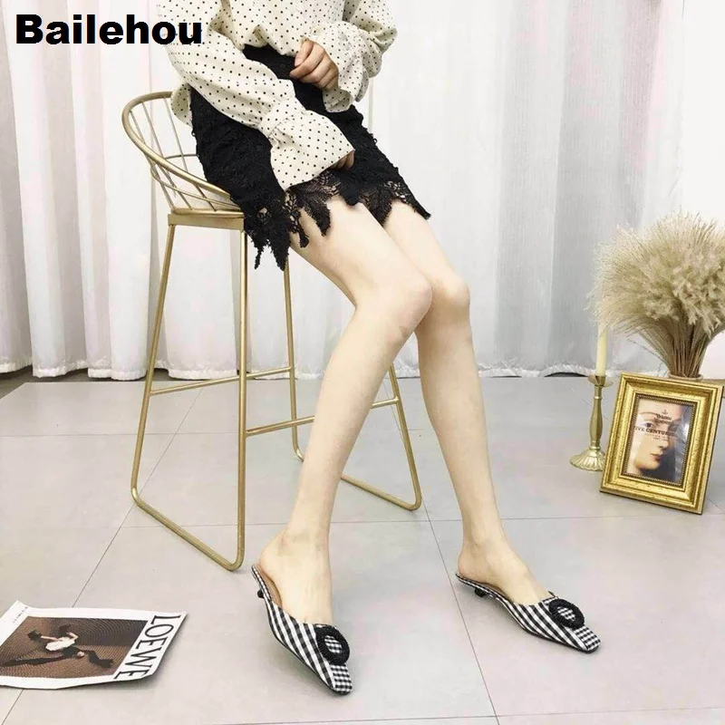 Bailehou/женские шлепанцы; Роскошные брендовые шлепанцы; модные элегантные шлепанцы без задника с пряжкой; женские модельные туфли; женские шлепанцы на низком каблуке
