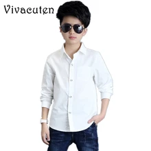 Белые рубашки для мальчиков, для школьников, г., блузки с длинными рукавами и отложным воротником для мальчиков топы для детей, топы для подростков, верхняя одежда, H218
