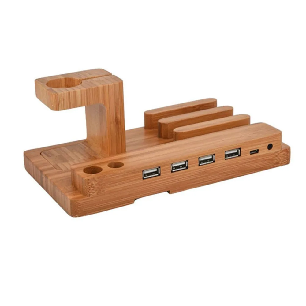 3 в 1 дерева настольная подставка для Apple Watch USB 4 Порты и разъёмы Micro концентратора