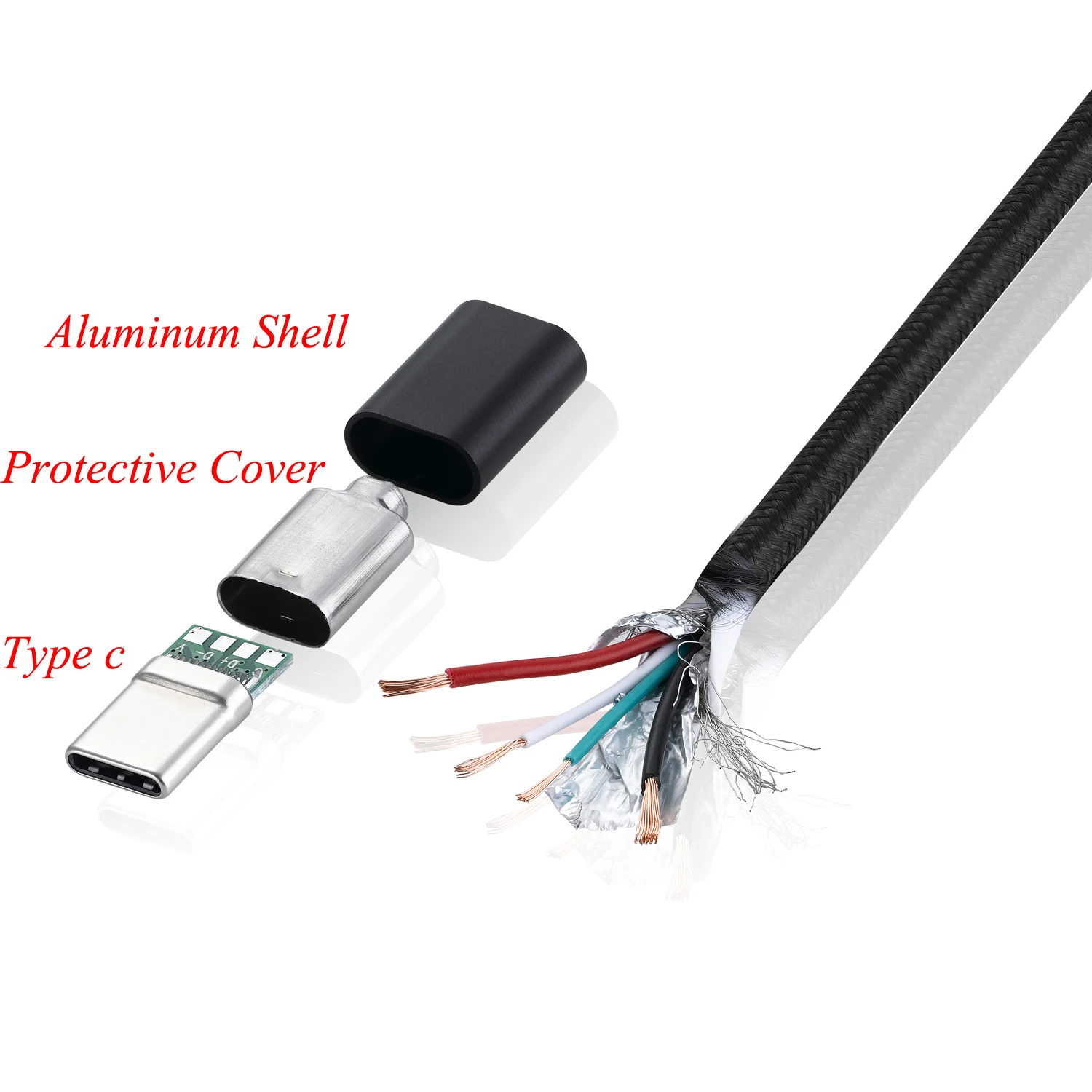 Кабель быстрой зарядки Bochara Плетеный 4 а USB Type C фольга + экранированный для