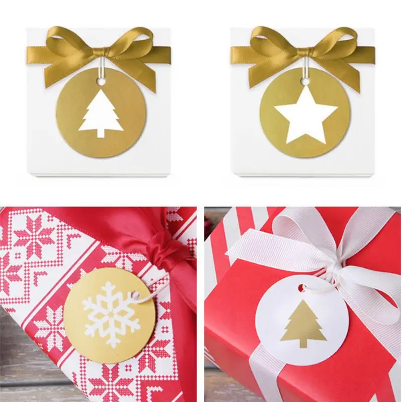 

100pcs/set Christmas tree christmas snowflake Paper Tags DIY Label Wedding party Gift Decorating Tag Packaging Label
