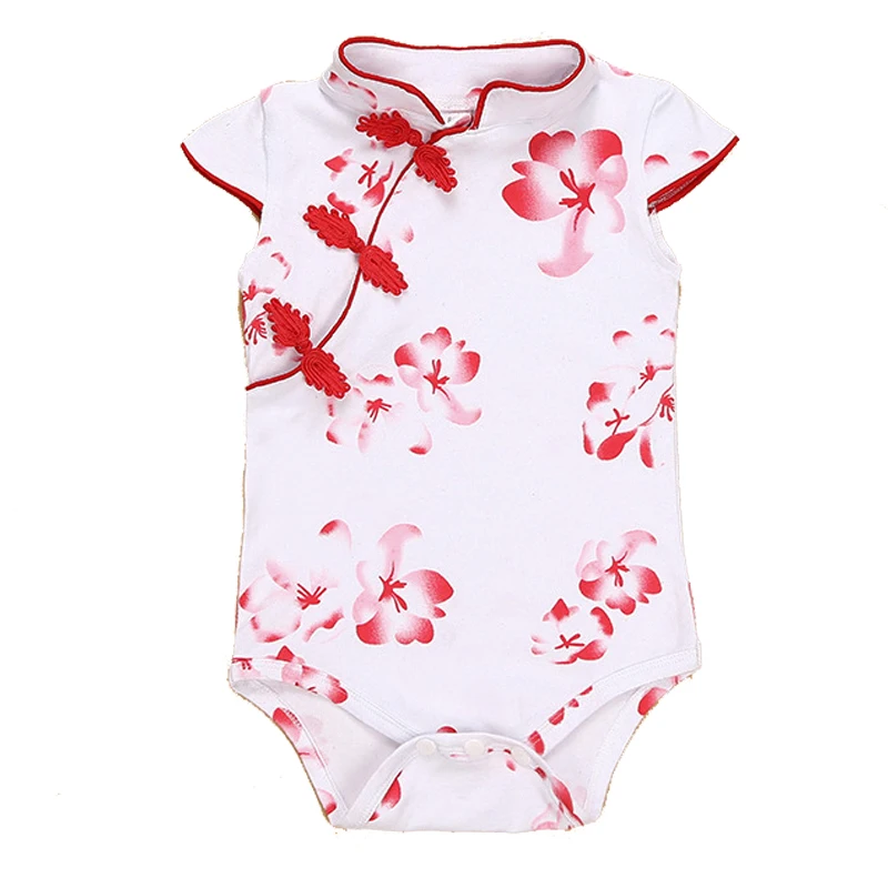 Estilo de verano ropa de bebé elegante mameluco niña mameluco Cheongsam traje de Bebe Floral impresión mono infantil recién nacido traje de bebé Estilo de verano ropa de bebé elegante mameluco niña mameluco Cheongsam traje de Bebe Floral impresión mono infantil recién nacido traje de bebé