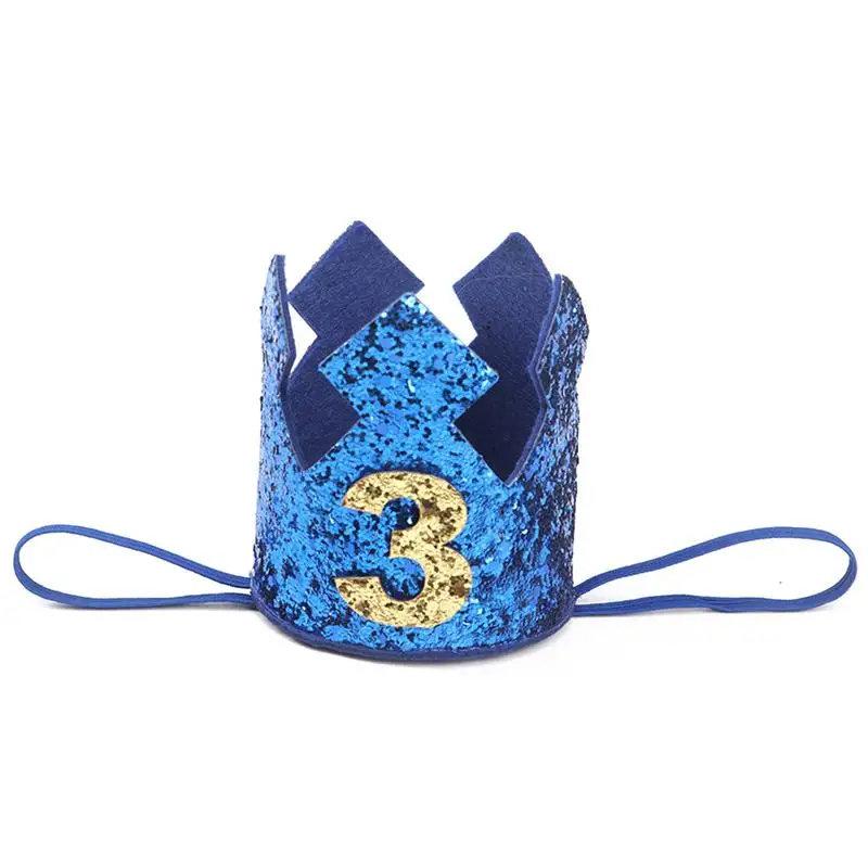 1 2 3 лет шляпа на день рождения ребенка душ декоративный ободок Детские вечерние корона шляпа синий золотой - Цвет: Type 1 G