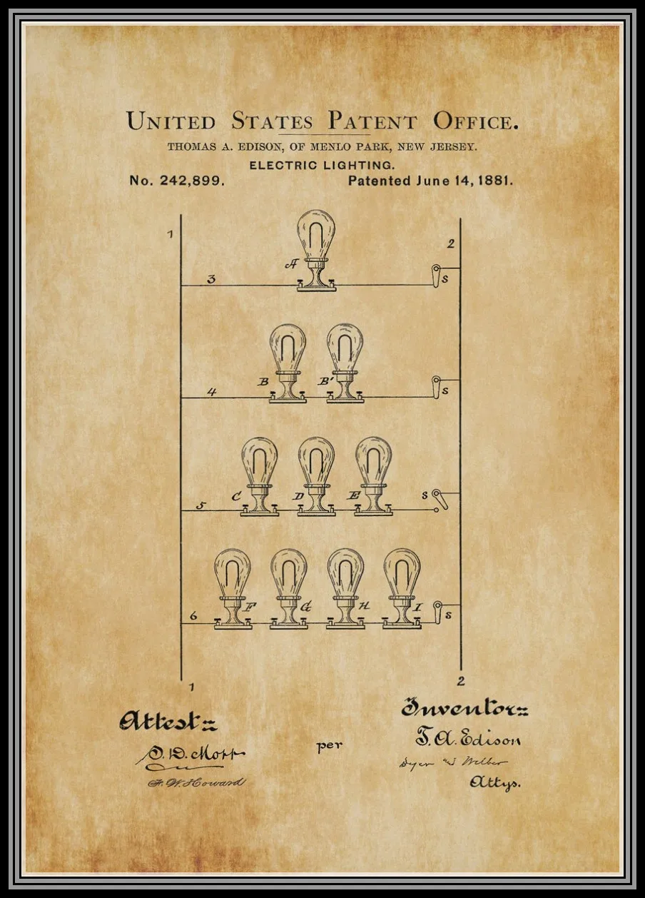 Винтажная патентная Художественная печать 4 в 1 на Николе Тесла катушка турбины лампа башня патент крафт-бумага стиль без рамы/лампа Эдисона плакаты