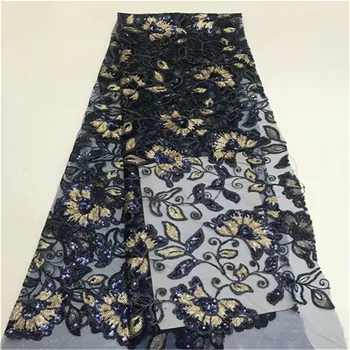 

Nigerian French Lace Fabrics 2019 sequins African Tulle Lace Fabric High Quality African Lace Wedding Fabric For Dress gold red