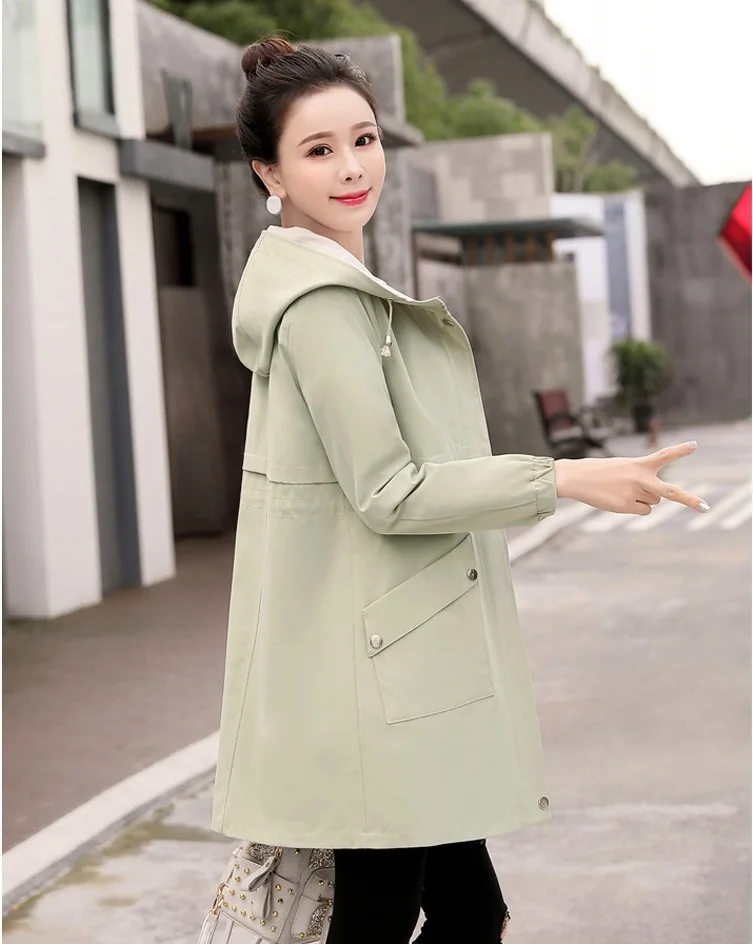 Женская ветровка Новая корейская Высококачественная средняя длинная одежда весна осень большой размер Тренч с капюшоном женское базовое пальто AA662