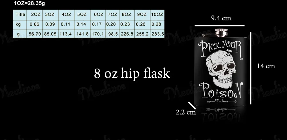 Mealivos, модный Череп, 8 унций, 304, нержавеющая сталь, фляжка на бедро, спирт, ликер, виски, водка, бутылка, подарки, винный горшок, посуда для напитков