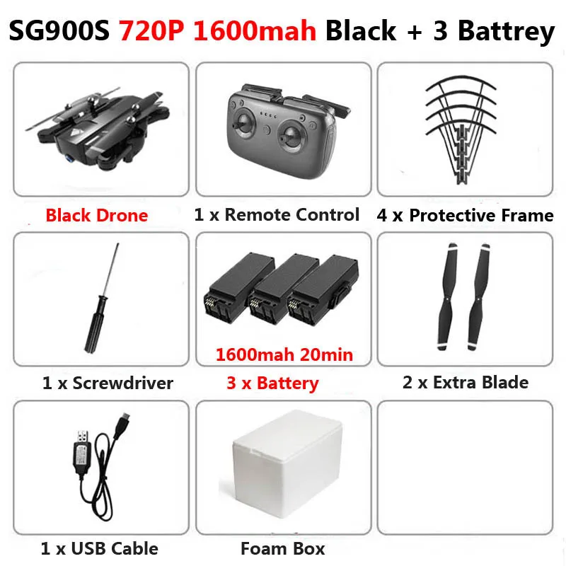 SG900S Профессиональный gps WiFi FPV Дрон с камерой 720P 1080P складной оптический поток широкий угол RC Квадрокоптер Вертолет игрушки F11 - Цвет: 720 1600mah Black 3B