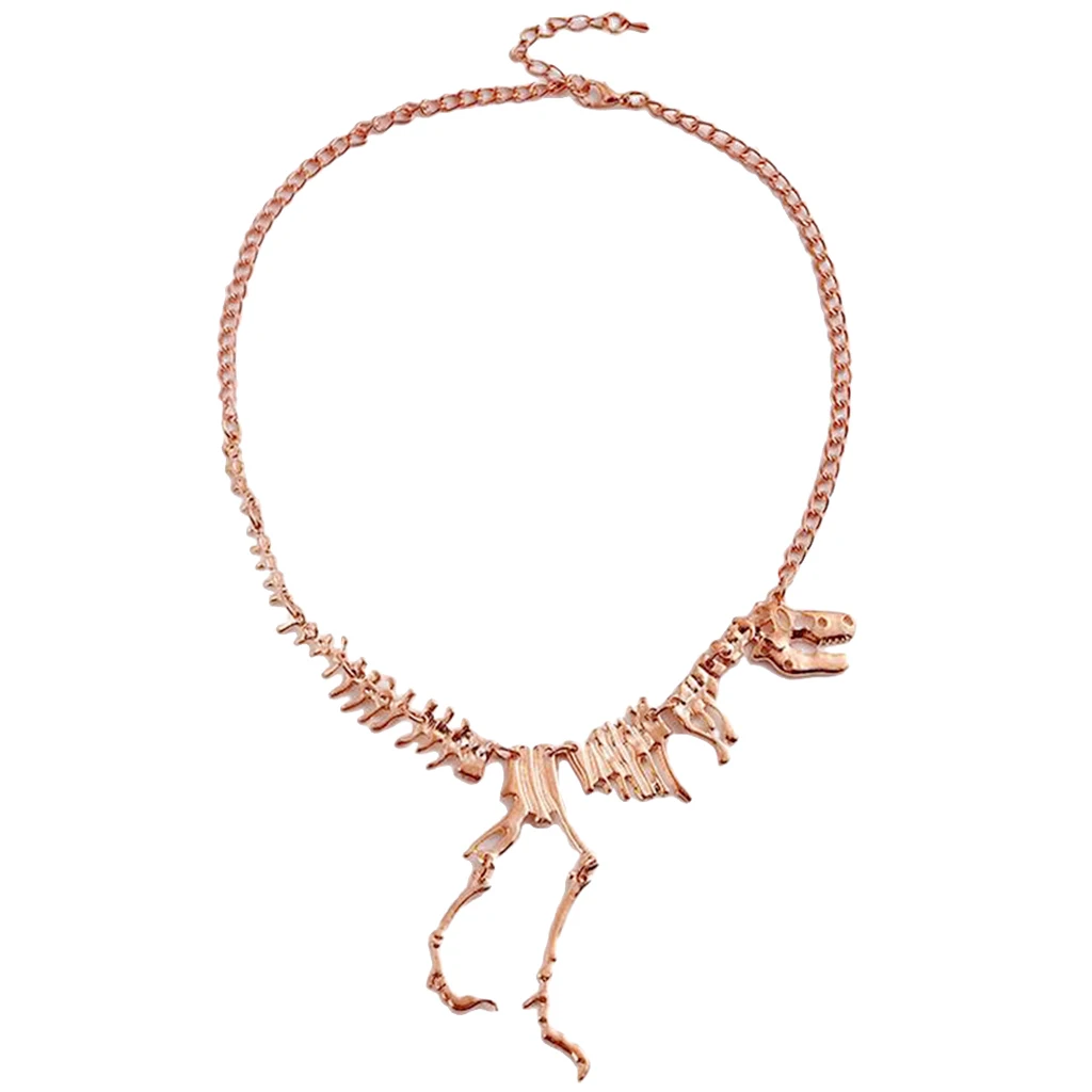 Antique Dinosaur Skeleton Choker Necklace Collar Biker Men Jewelry Rose Gold