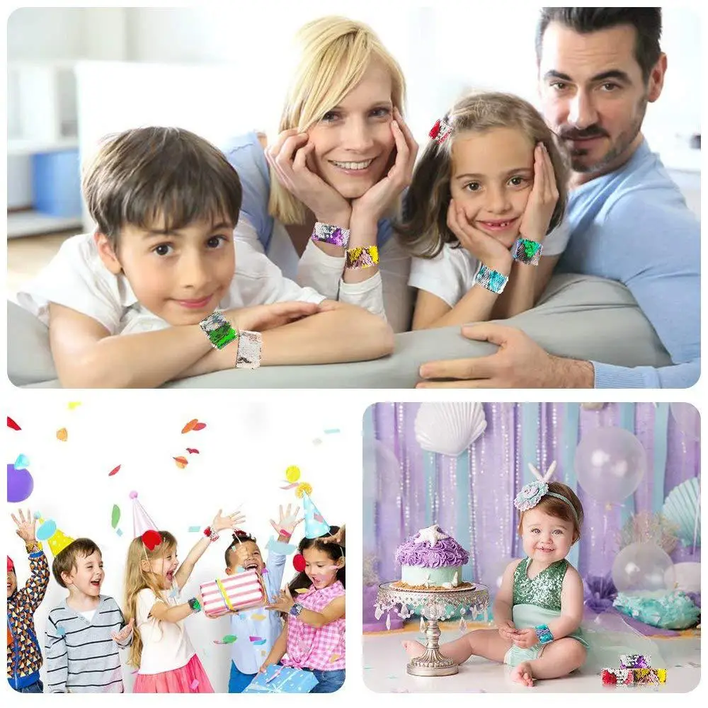 Волшебные блестки, Русалочка, потрепанные браслеты, двухцветные блестки, Реверсивные блестящие СЛЭП браслеты, браслет с подвесками для детей, взрослые