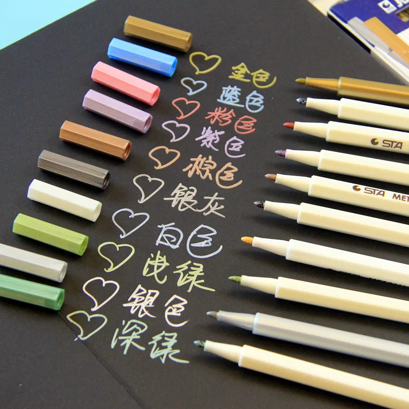 

New 2019 Diy Photo Album Decoration Metal Paint Pen Water Gel Pastel Highlighter Pen For Kraft Paper Album DIY Home Decro
