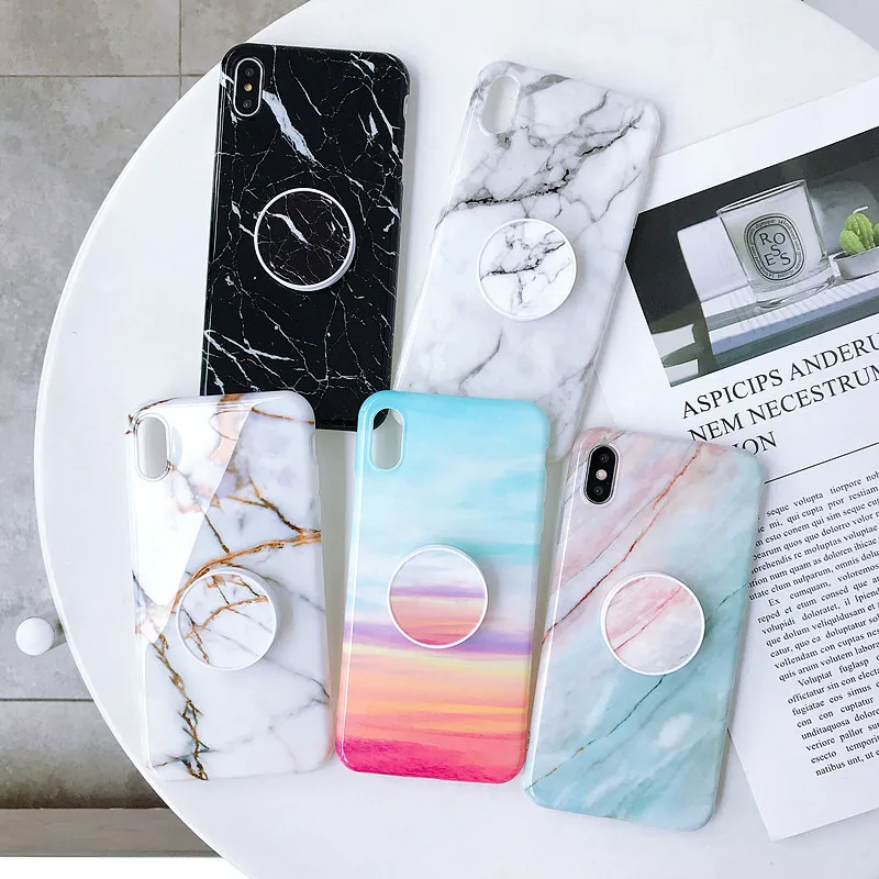 

Marble Silicon Case for iPhone 11 Pro Soft TPU Back Cover for iPhone 6S 6 7 8 Plus X XR XS Max Phone Case with Stand Fold Holder