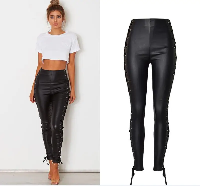 side lace up jeans black
