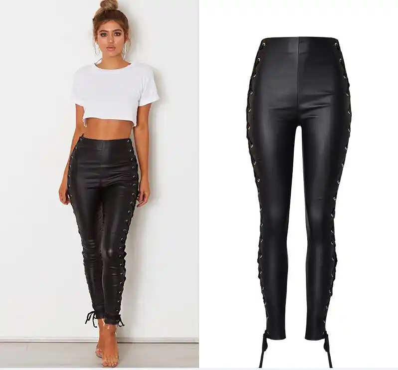 black high waisted pu trousers