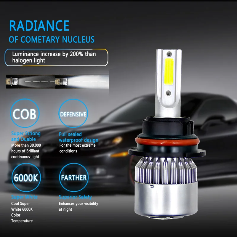 

2pcs/Set NEW C6 Headlight Lamp Kit Black/Silver Optional 9005 9006 H1 H4 H7 H11 Plug 72W 8000LM Led Foglight Bulb For 12/24V Car