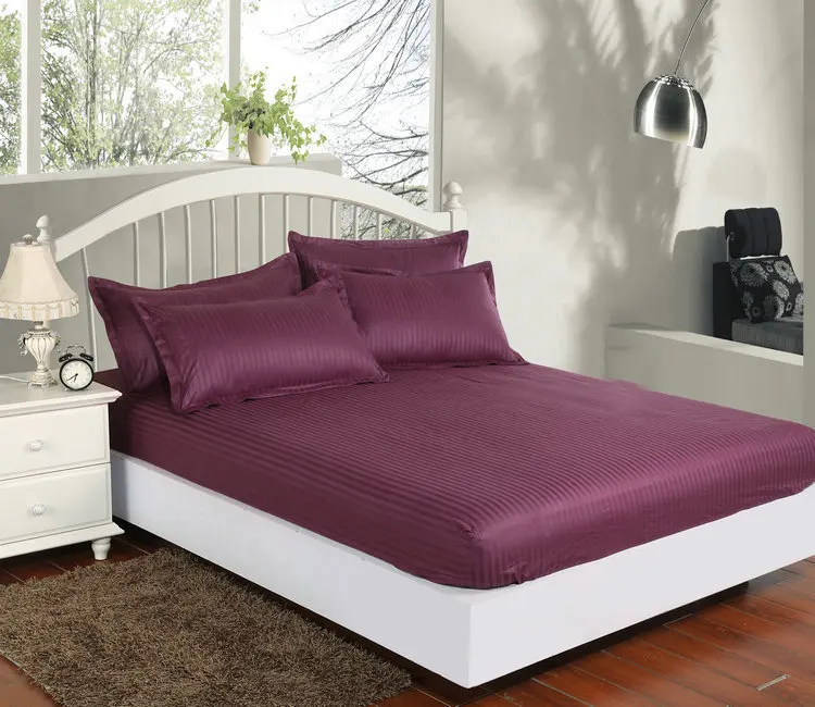 Fitted Sheet 100 satin cotton lilac bed sheet,Single/Twin/full/queen