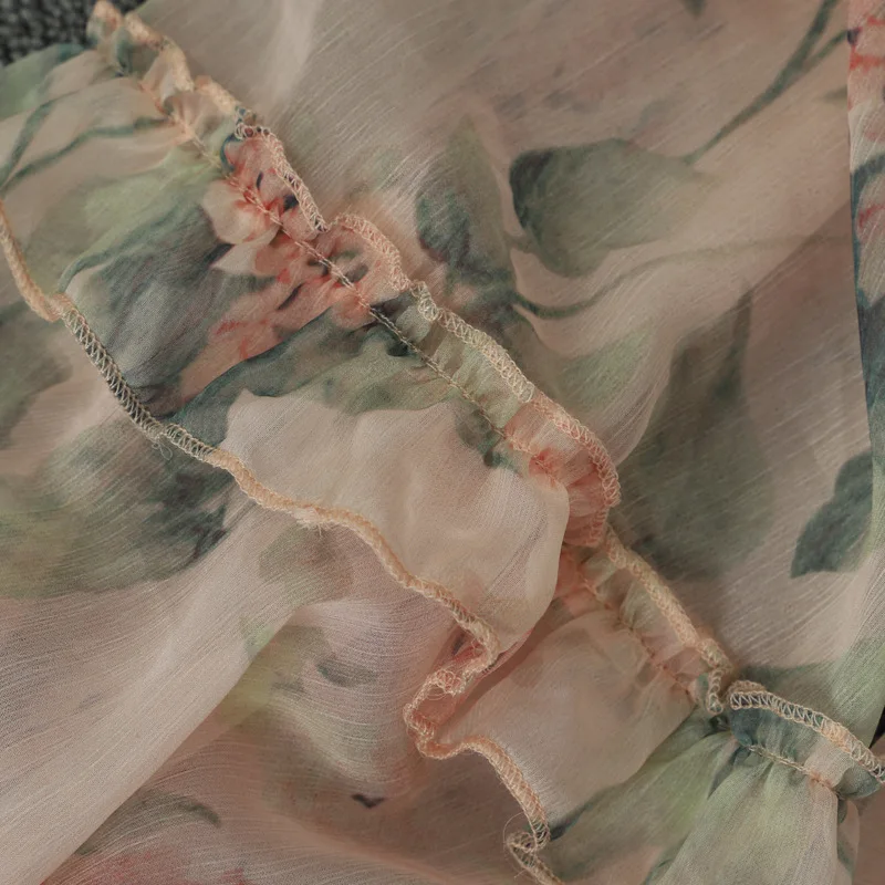 Летнее модное милое Новое Сексуальное Платье с принтом женские шифоновые мини-платья с v-образным вырезом и рукавами-фонариками с высокой талией