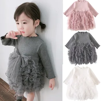 

Baby Girls Knitted Wool Organza Gown Princess Tutu Cake Dress Christmas Dress Ruffles Velvet Vestido infant Winter Sweater Dress