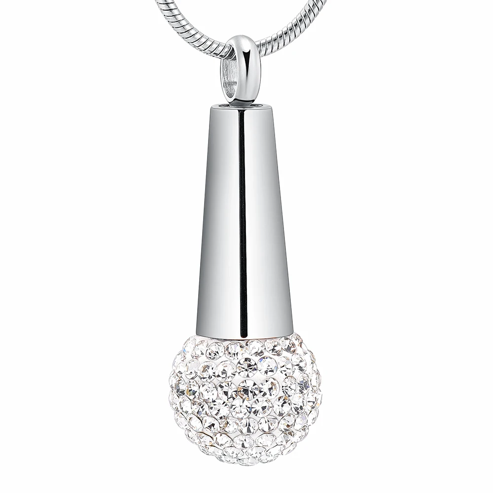 

IJD11732 Fashion Stainless Steel Memorial Jewelry Hold Clear Crystal Microphone Cremation Necklace Urn Pendant For Ashes