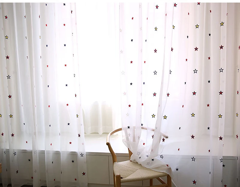 Яркие тюлевые шторы с вышивкой в виде звезд для детской комнаты, современная белая пряжа для гостиной, сказочный отвесный Тюль WP310#30