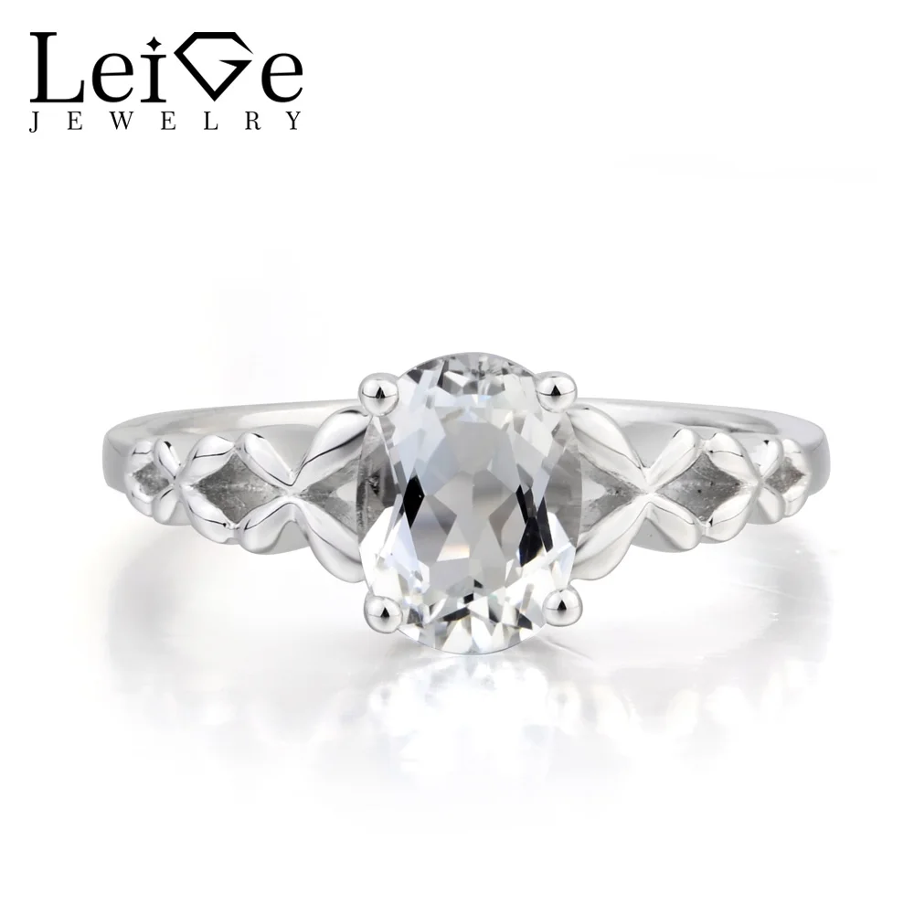 Leige Jewelry White Topaz Ring Wedding Ring November Birthstone Oval