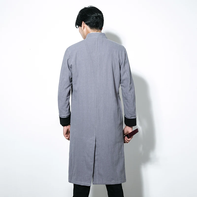  Chinese Style Retro Men's Long Sleeve Long Jackets Cotton and Linen Size S M L XL 2XL 3XL 4XL 5XL R