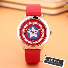 2016 New Fashion Brand Captain America watch Women Dress kids Watches Cartoon Leather Quartz wristwatch