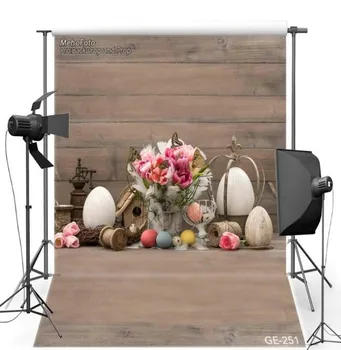 

Flower Easter Egg Brown Wood Background Vinyl cloth High quality Computer Print Pink party photo backdrop