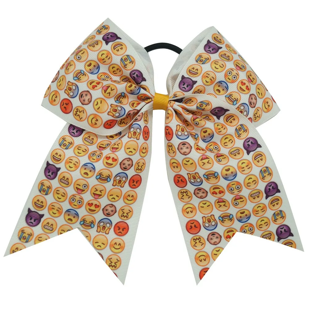 7 " Emoji Cheer Bows With Elastic Band Handmade girl Headwear Cheer Bow