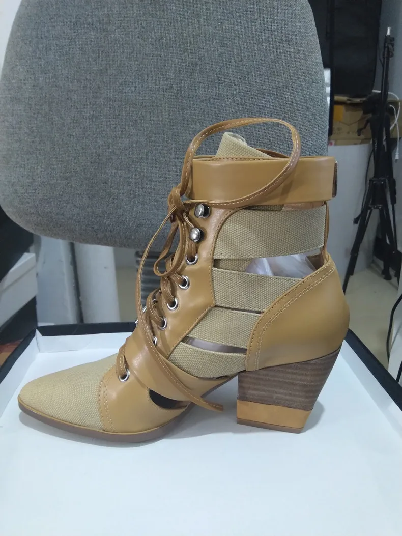 

2018 Spring Summer Pointed Toe Women Boots Black Cuts Out Buckle Designer Lace Up Women Ankle Boots Punk Style Sexy Women Boots