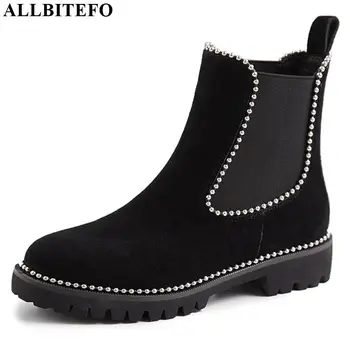 

ALLBITEFO real genuine leather women boots comfortable Leisure girls ankle boots Autumn Winter Chelsea boots High quality