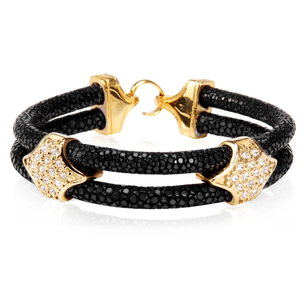 JAJ Classic Black stingray leather bracelet 5mm round cool men luxury