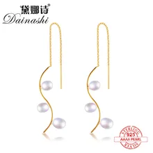Dainashi цвет золотистый S Форма Серебро 925 идеальный реального высокое качество Жемчужные Капли длинные серьги с уникальный стиль Fine Jewelry